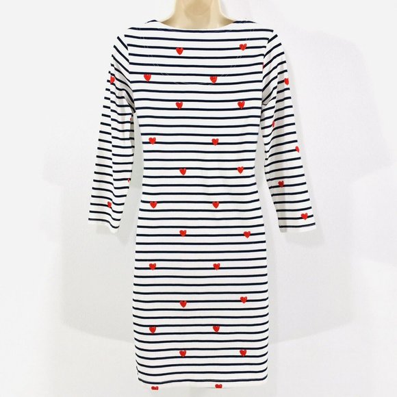 Joules Riviera Dress Sz 6 Red Hearts Blue Stripes 3/4 Sleeve - Picture 9 of 10